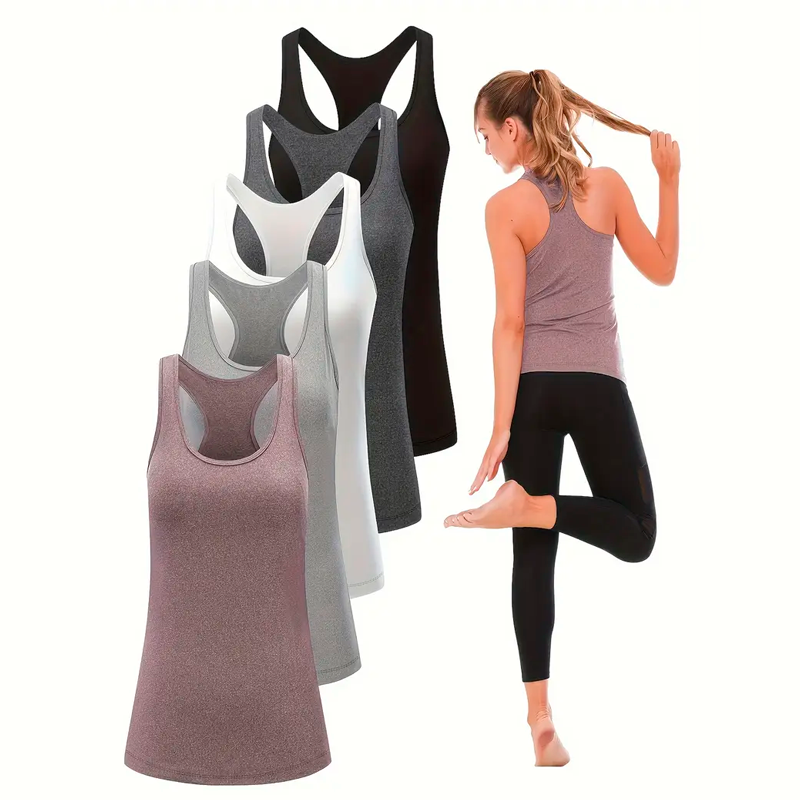 Conjunto de 5 Regatas Femininas Esportivas Moda Verão