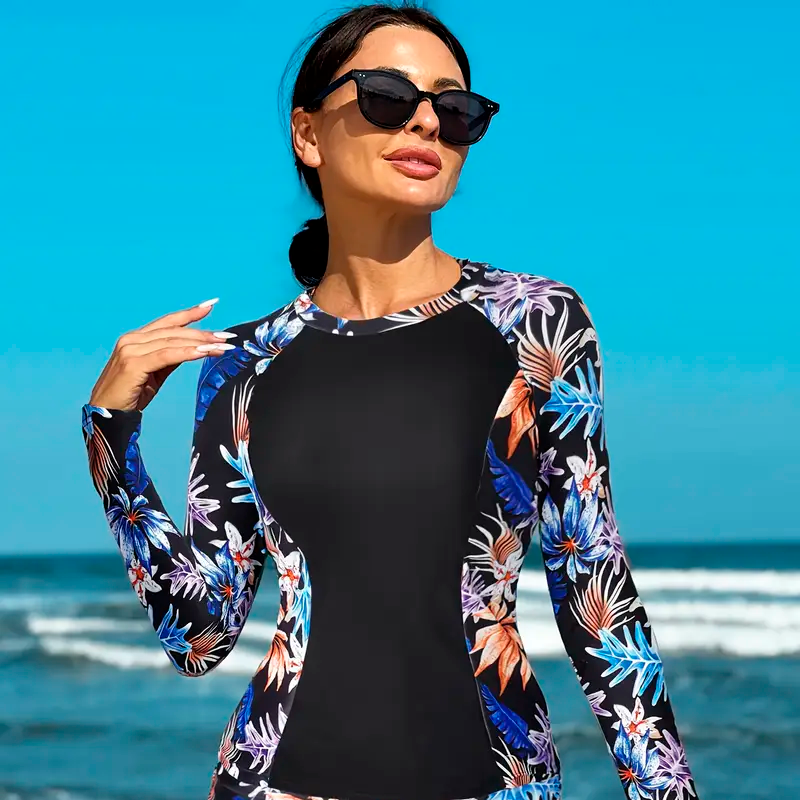 Conjuntinho Tropical Camisa e Short Floral com Proteção UV +BRINDE: Chinelinho Trançado