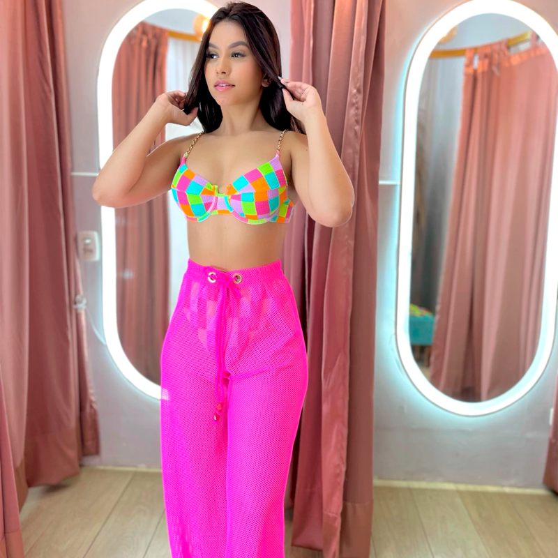 Biquíni HitSummer com Design Colorido +BRINDE: Calça Pantalona