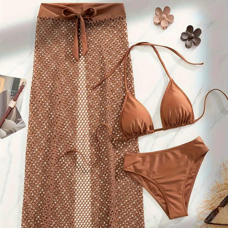 Conjunto de Biquíni com Cobertura Vazada Chenile | 2 BRINDES: Saída de Praia + Chinelinho Trançado