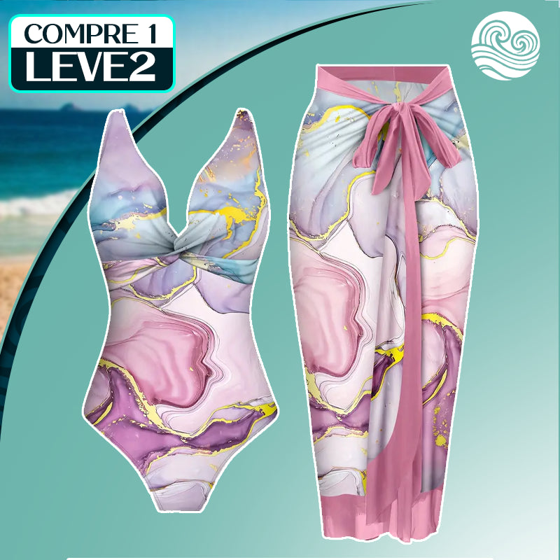 Maiô Modelador Estampado Lara +BRINDE: Saída de Praia Estampada