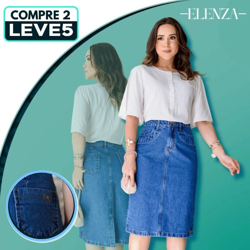 [PAGUE 2 LEVE 5] Saia Jeans Feminina Angélica com Modelagem Godê com Recorte Reto