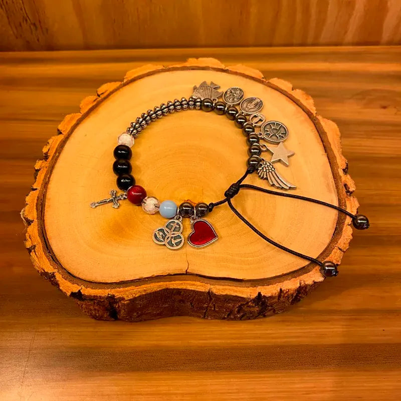 Pulseira A Grande Historia de Jesus Artesanal Limitado +BRINDE: Colar Espírito Santo de Madrepérola