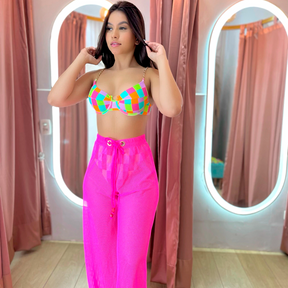 Biquíni HitSummer com Design Colorido +BRINDE: Calça Pantalona