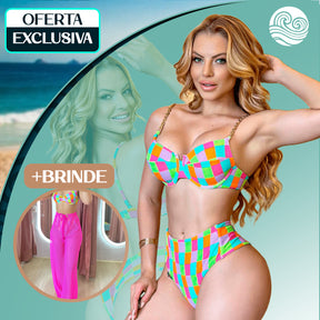 Biquíni HitSummer com Design Colorido +BRINDE: Calça Pantalona