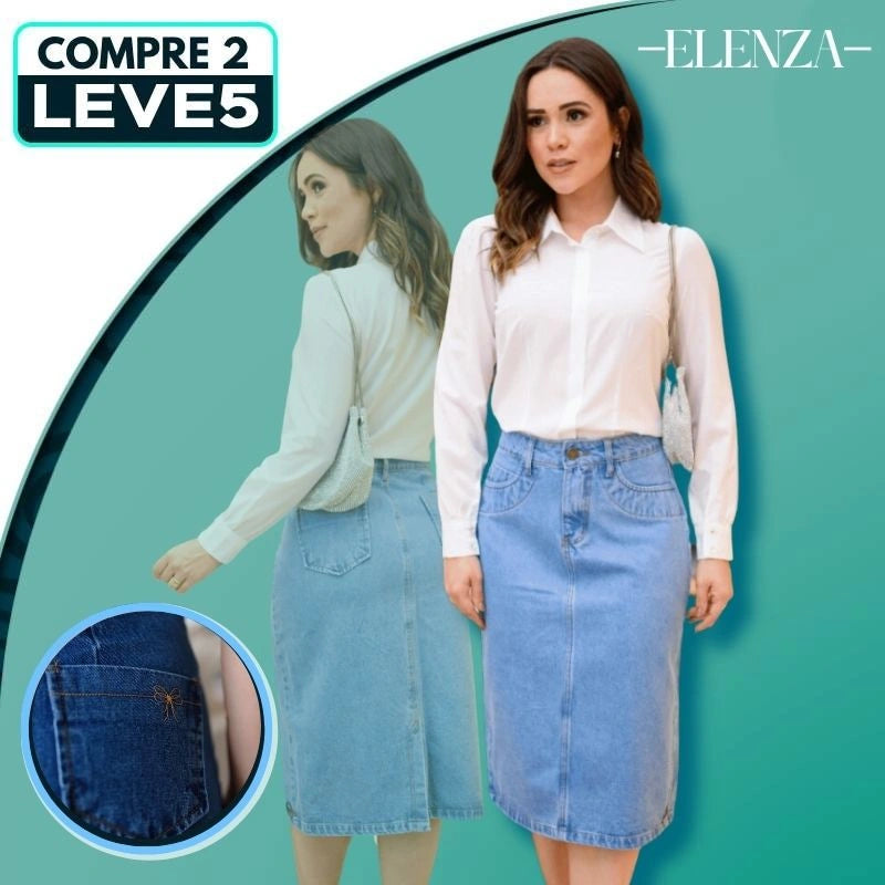 [PAGUE 2 LEVE 5] Saia Jeans Feminina Angélica com Modelagem Godê com Recorte Reto