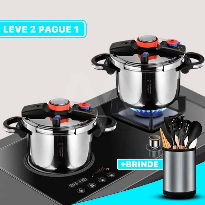 [Leve 2 Pague 1] Panela de Pressão TurboChef Aço Inoxidável - À Prova De Explosões + BRINDE: Kit Utensílios